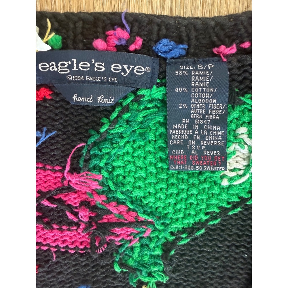 Eagle's Eye Vintage 1994 New Year Party Cardigan Women S Black Hand Knit Novelty - Picture 5 of 9
